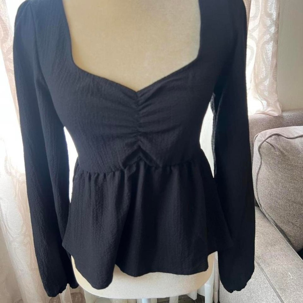 Sanctuary Black Ruched Sweetheart Peplum Top Cutout Back XS X0218FG1